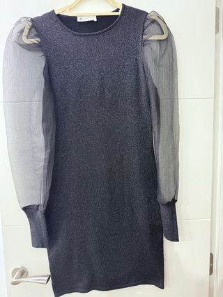 Vestido fiesta plateado y negro talla M