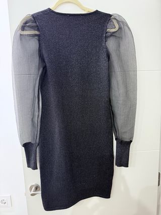 Vestido fiesta plateado y negro talla M