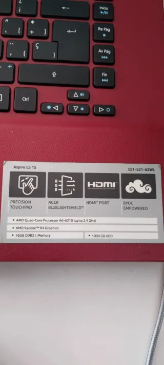 Portátil Acer Aspire ES 15 rojo 1 tb