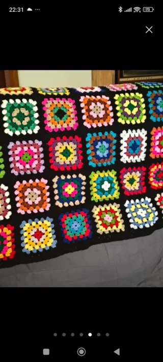 Manta ganchillo cuadros vintage multicolor