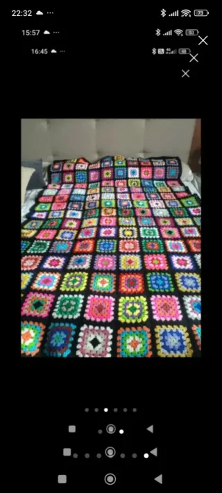 Manta ganchillo cuadros vintage multicolor