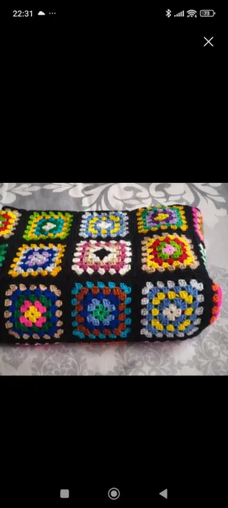 Manta ganchillo cuadros vintage multicolor