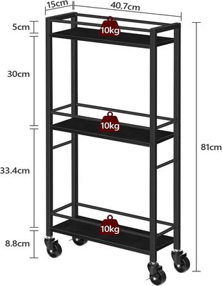 Carro Estrecho 3 Estantes con Ruedas 15x40x80 cm