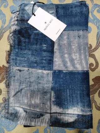 Sciarpa MANUEL RITZ fantasia quadri blu/grigio