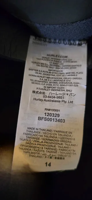 Traje Neopreno Niño Hurley Talla 14