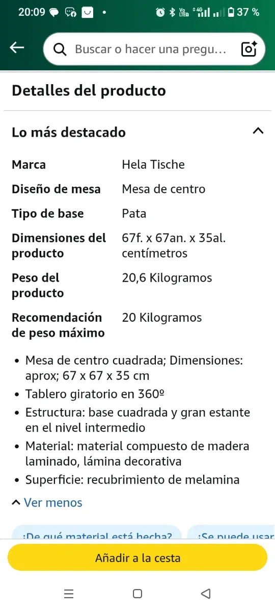 Mesa de centro moderna giratoria