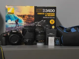 Cámara Nikon D3400 + 2 objetivos + accesorios