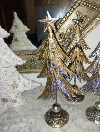 Árbol de Navidad Vintage Metal Dorado y Plateado