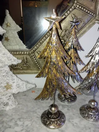 Árbol de Navidad Vintage Metal Dorado y Plateado