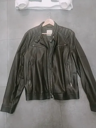 Cazadora cuero hombre Mango negra