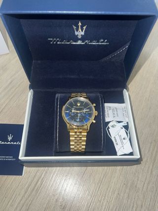 Reloj Maserati Nuevo Cuarzo Dorado Azul