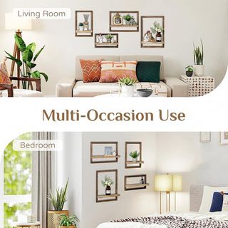 Set 4 Estantes Madera Rústicos Marrón Pared