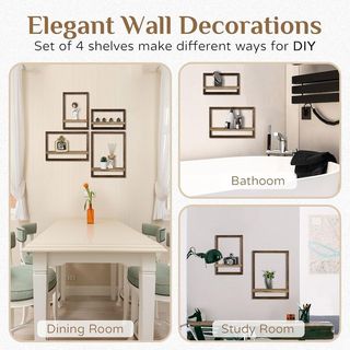 Set 4 Estantes Madera Rústicos Marrón Pared