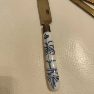 6 Coltelli Frutta Antichi Porcellana Bronzo