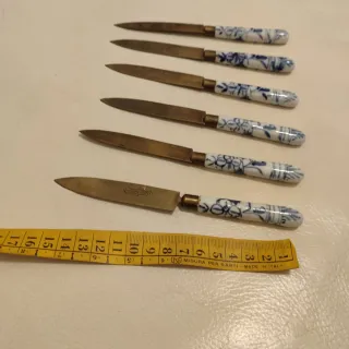 6 Coltelli Frutta Antichi Porcellana Bronzo