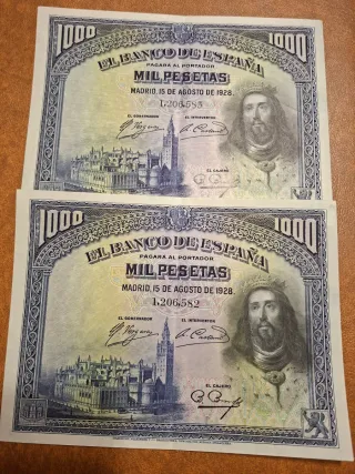 Pareja Billetes 1000 ptas 1928 Banco de España