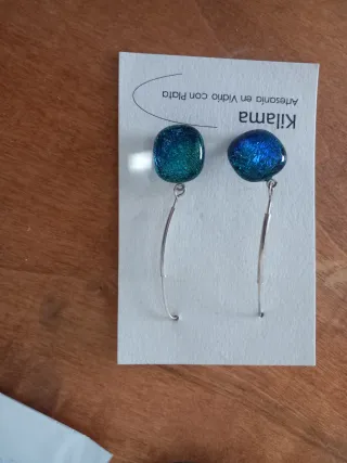 Pendientes Kilama Vidrio con Plata Azul/Verde
