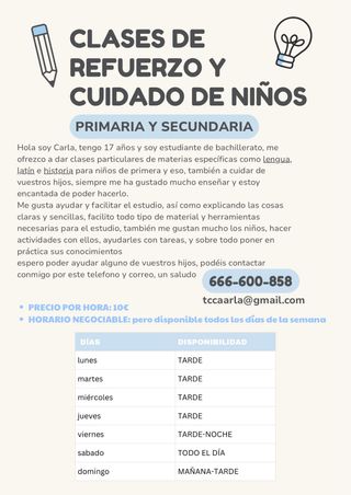 Apoyo escolar y cuidado de niños