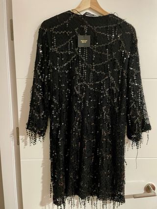 Vestido fiesta lentejuelas Zara negro