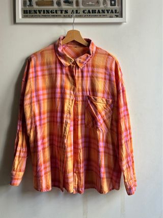 Camisa cuadros naranja y rosa
