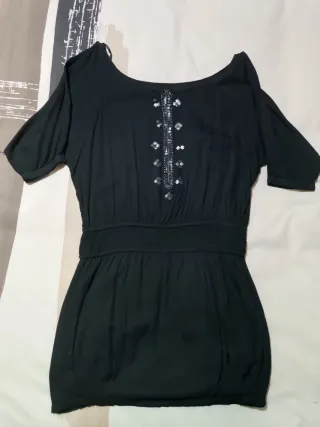 Vestido fiesta Stradivarius negro plateado