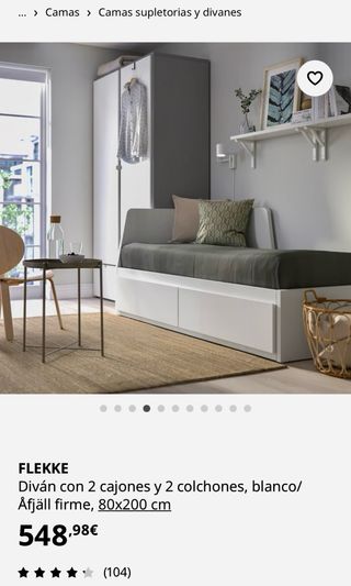 FLEKKE Cama Diván Blanca con 2 Cajones+2 Colchones
