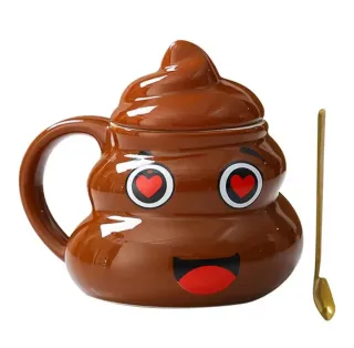 Taza emoji caca con tapa y cuchara