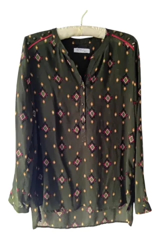 Blusa Verde Estampada Talla M Blanco