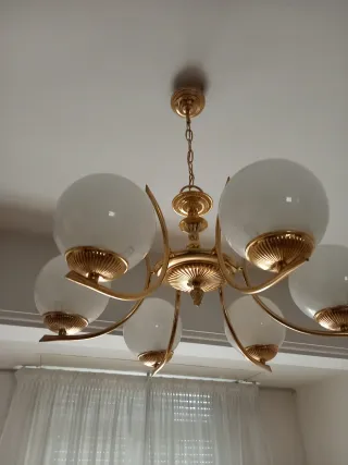 Lámpara colgante dorada 6 globos cristal