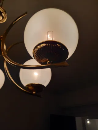 Lámpara colgante dorada 6 globos cristal