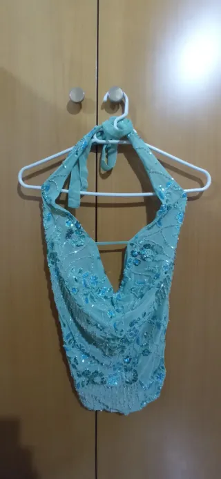 Top fiesta lentejuelas azul