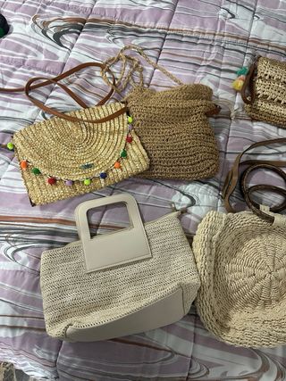 Pack 5 bolsos de rafia y mimbre