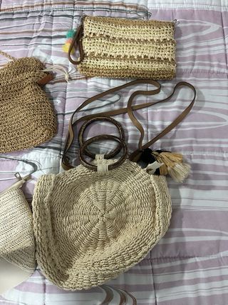 Pack 5 bolsos de rafia y mimbre