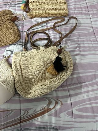 Pack 5 bolsos de rafia y mimbre