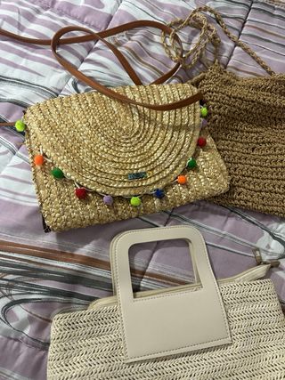 Pack 5 bolsos de rafia y mimbre