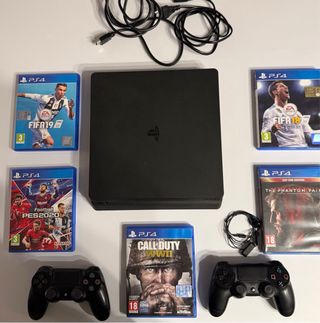 PlayStation 4 Slim Nera + 5 Giochi + 2 joypad