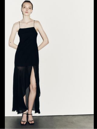 Vestido largo Zara negro falda plisada