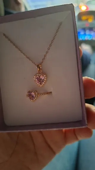 Conjunto collar y anillo corazón rosa oro