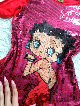 Maglietta Betty Boop paillettes manica lunga
