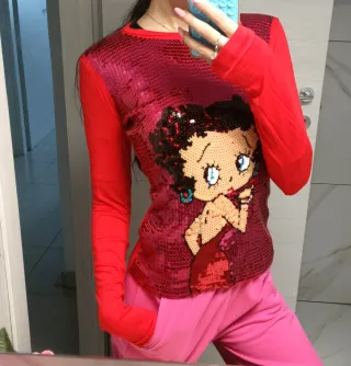 Maglietta Betty Boop paillettes manica lunga