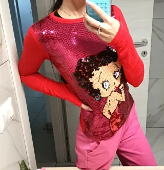 Maglietta Betty Boop paillettes manica lunga