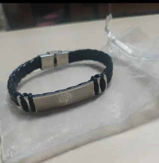 Pulsera Piel ,plata Grabado Árbol y acero