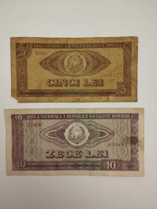 Billetes Antiguos Rumanía 5 y 10 Lei
