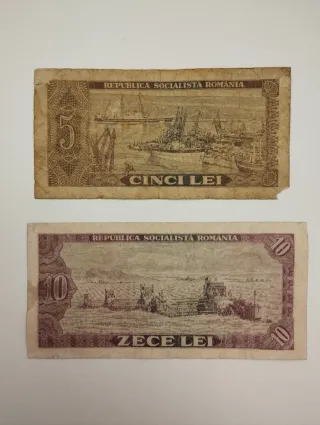 Billetes Antiguos Rumanía 5 y 10 Lei