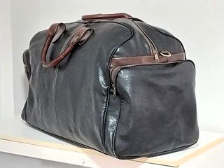 Bolso de piel grande Nobuck negro/marrón