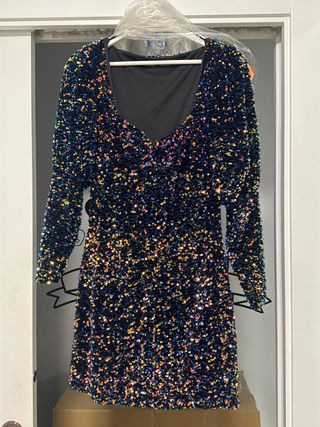 Vestido lentejuelas escote corazón multicolor