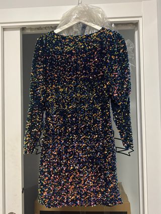 Vestido lentejuelas escote corazón multicolor