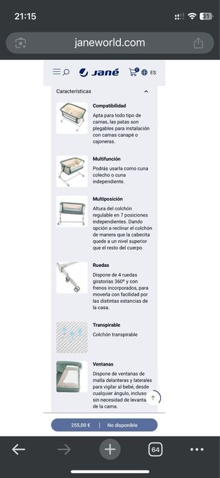 Cuna colecho Jané Babyside