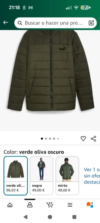 Chaqueta Puma acolchada XL verde oliva
