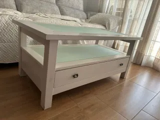 Mesa de centro madera pino con cristal